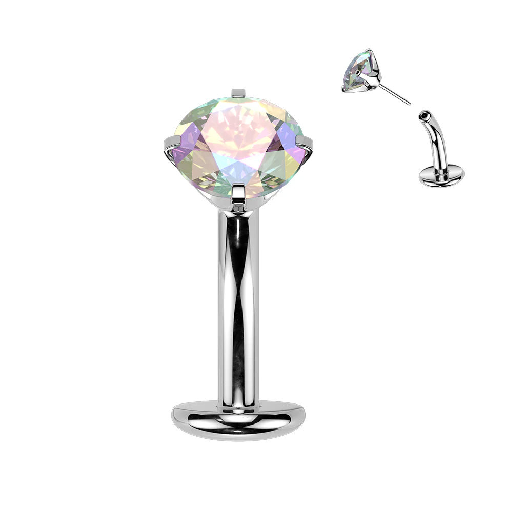 Titanium Threadless Floating Convex Base Prong Set CZ Top Belly Button Ring - Image 3