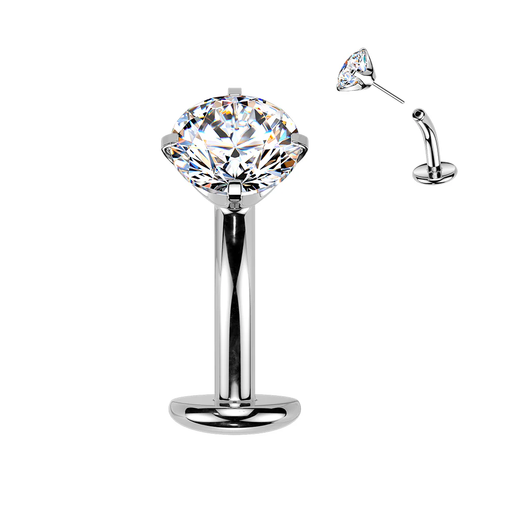 Titanium Threadless Floating Convex Base Prong Set CZ Top Belly Button Ring - Image 4
