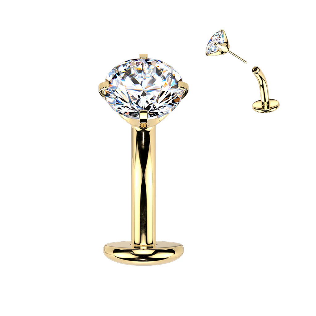 Titanium Threadless Floating Convex Base Prong Set CZ Top Belly Button Ring - Image 5