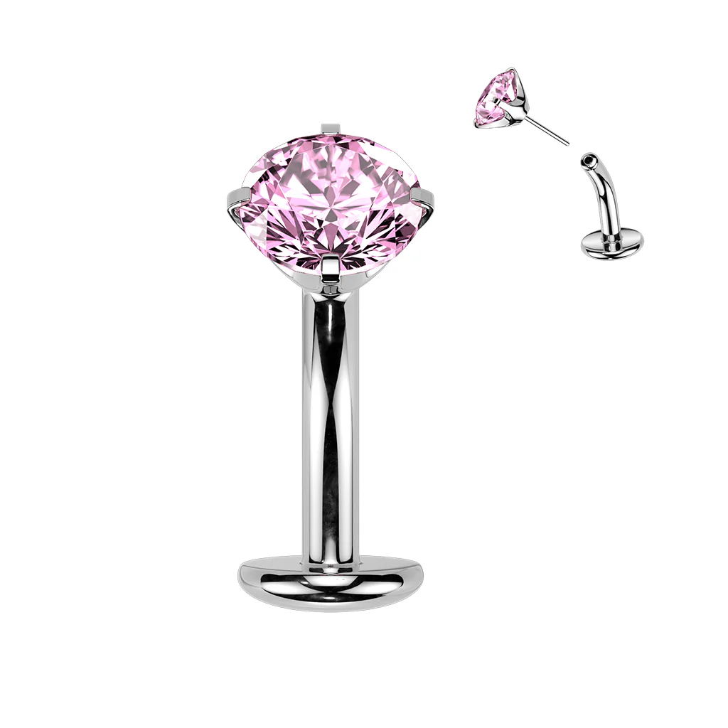 Titanium Threadless Floating Convex Base Prong Set CZ Top Belly Button Ring - Image 6
