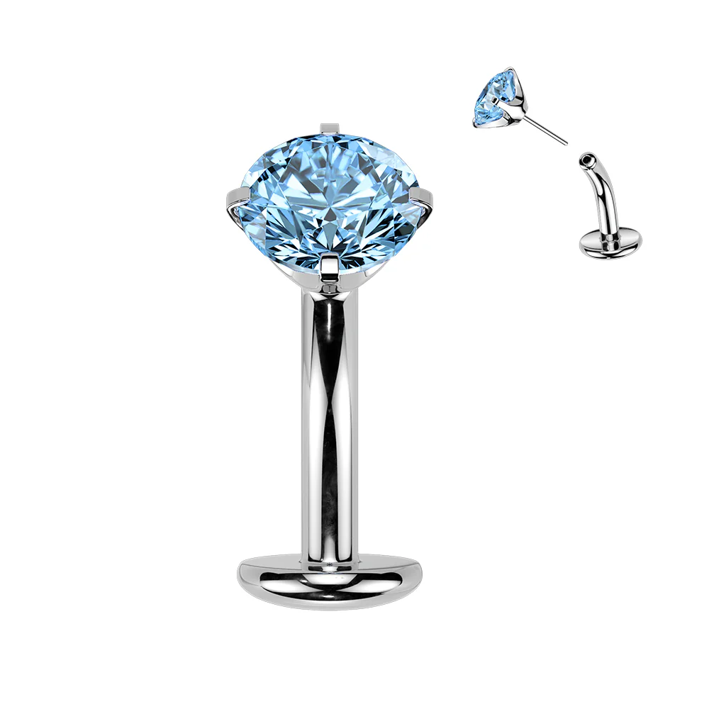 Titanium Threadless Floating Convex Base Prong Set CZ Top Belly Button Ring - Image 7