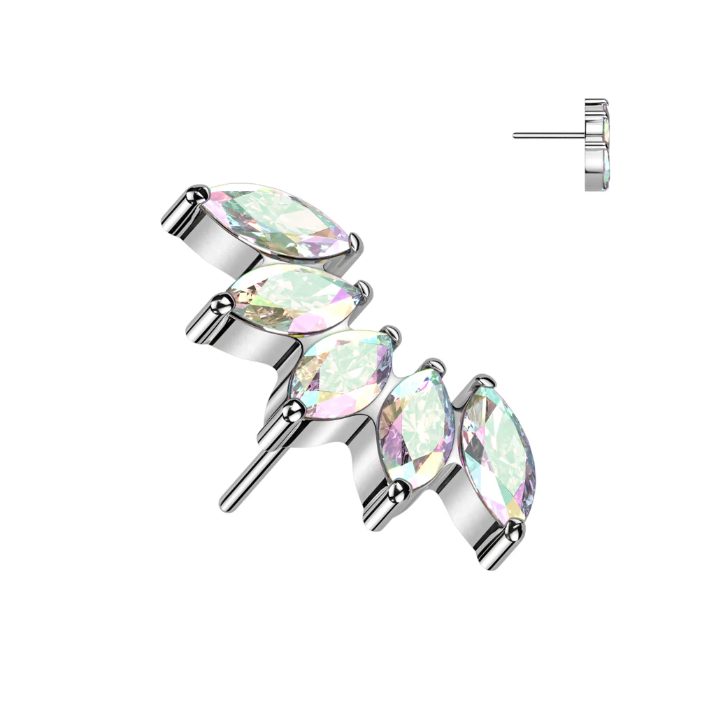 Titanium Threadless Floating Convex Basel 5 CZ Fan Top Belly Button Ring - Image 5