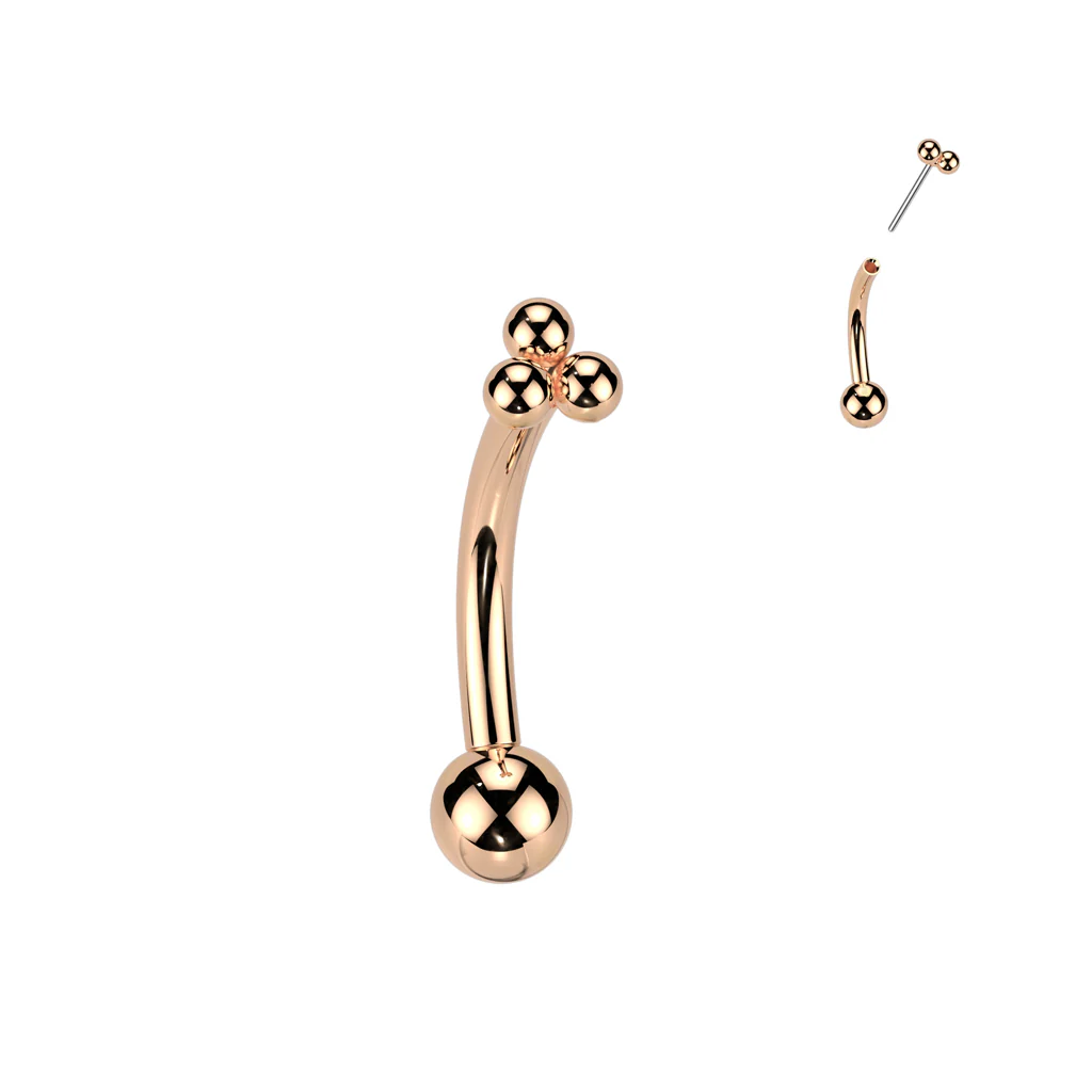 Titanium Threadless Push In Trinity Ball Cluster Eyebrow Barbell - Image 2