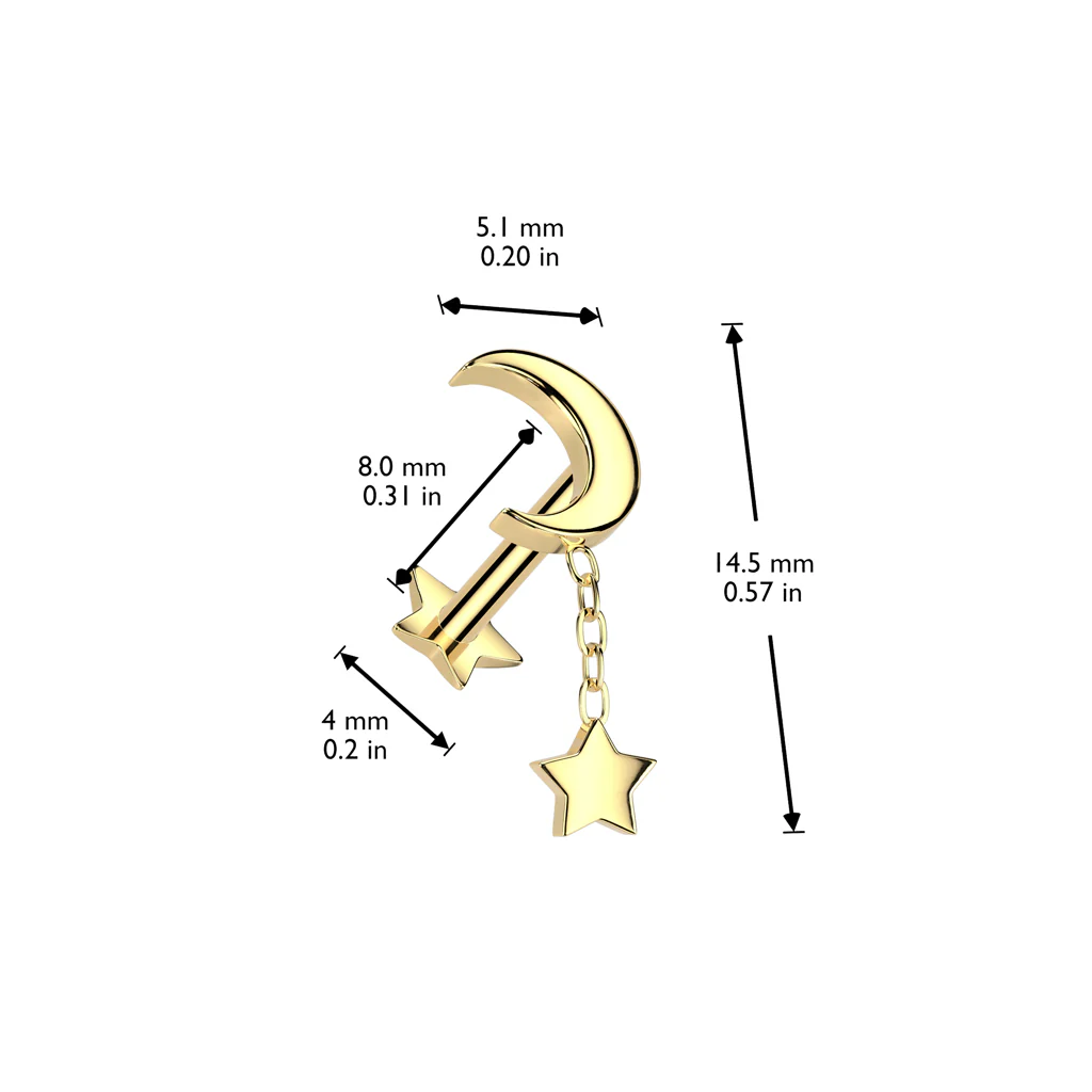 Titanium Threadless Push Crescent Moon Dangle Labret Star Base Ear Cartilage - Image 4