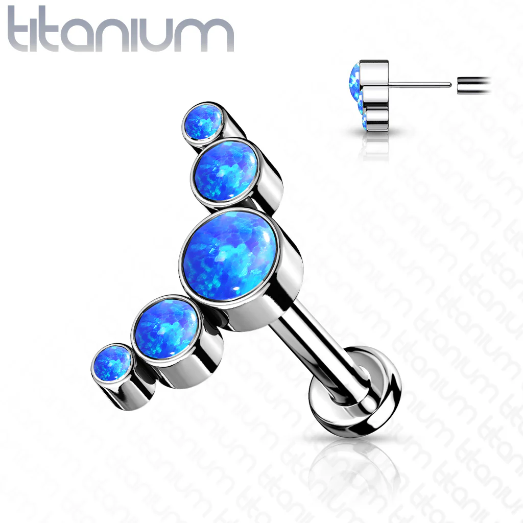 Titanium Threadless Push in 5 Opal Bezel Labret Cartilage - Image 2