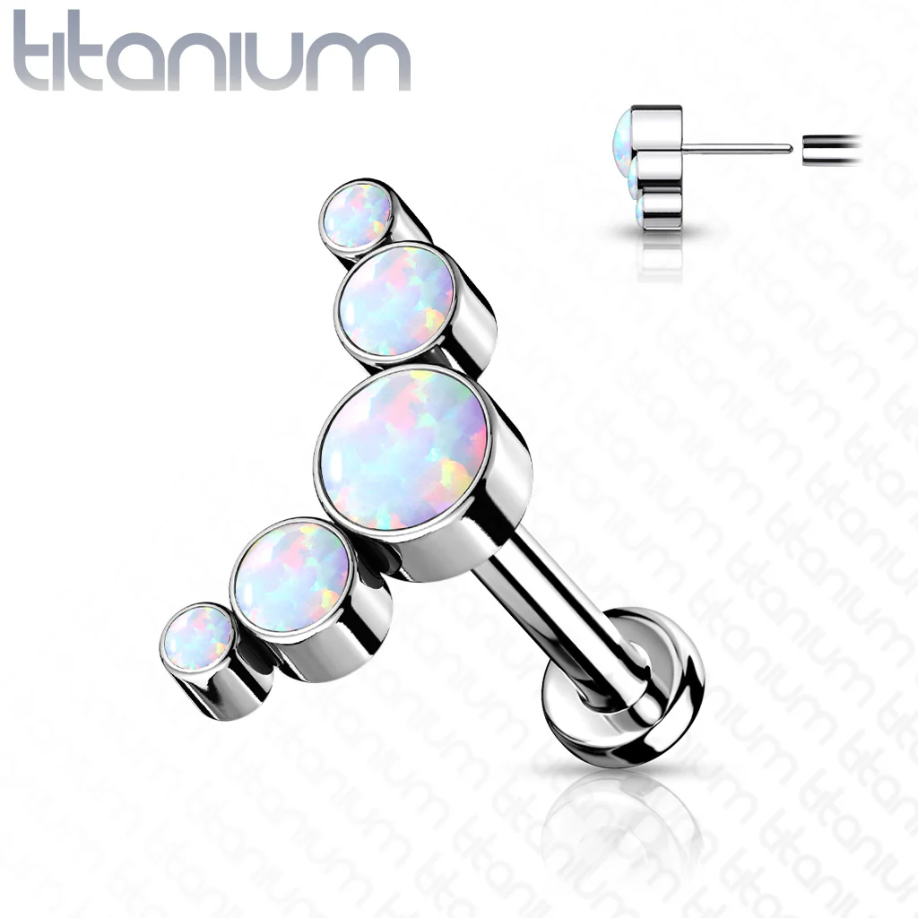 Titanium Threadless Push in 5 Opal Bezel Labret Cartilage - Image 3