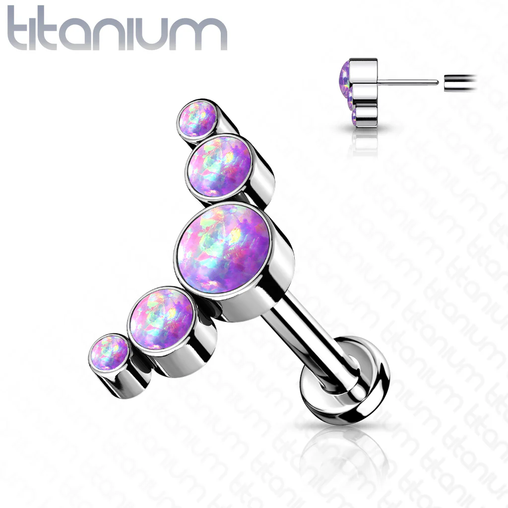 Titanium Threadless Push in 5 Opal Bezel Labret Cartilage - Image 4