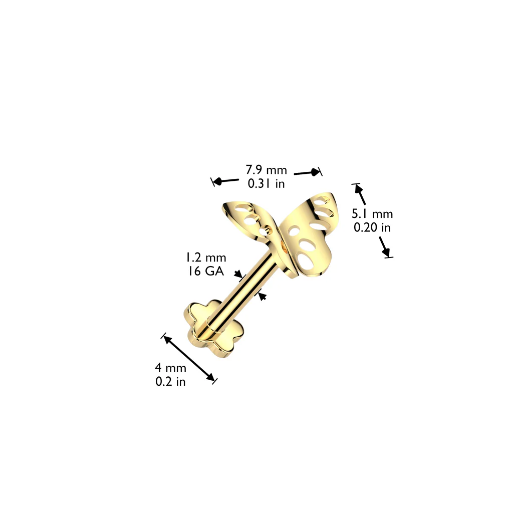 Titanium Threadless Push-In Butterfly Top Labret Ear Cartilage Helix - Image 4
