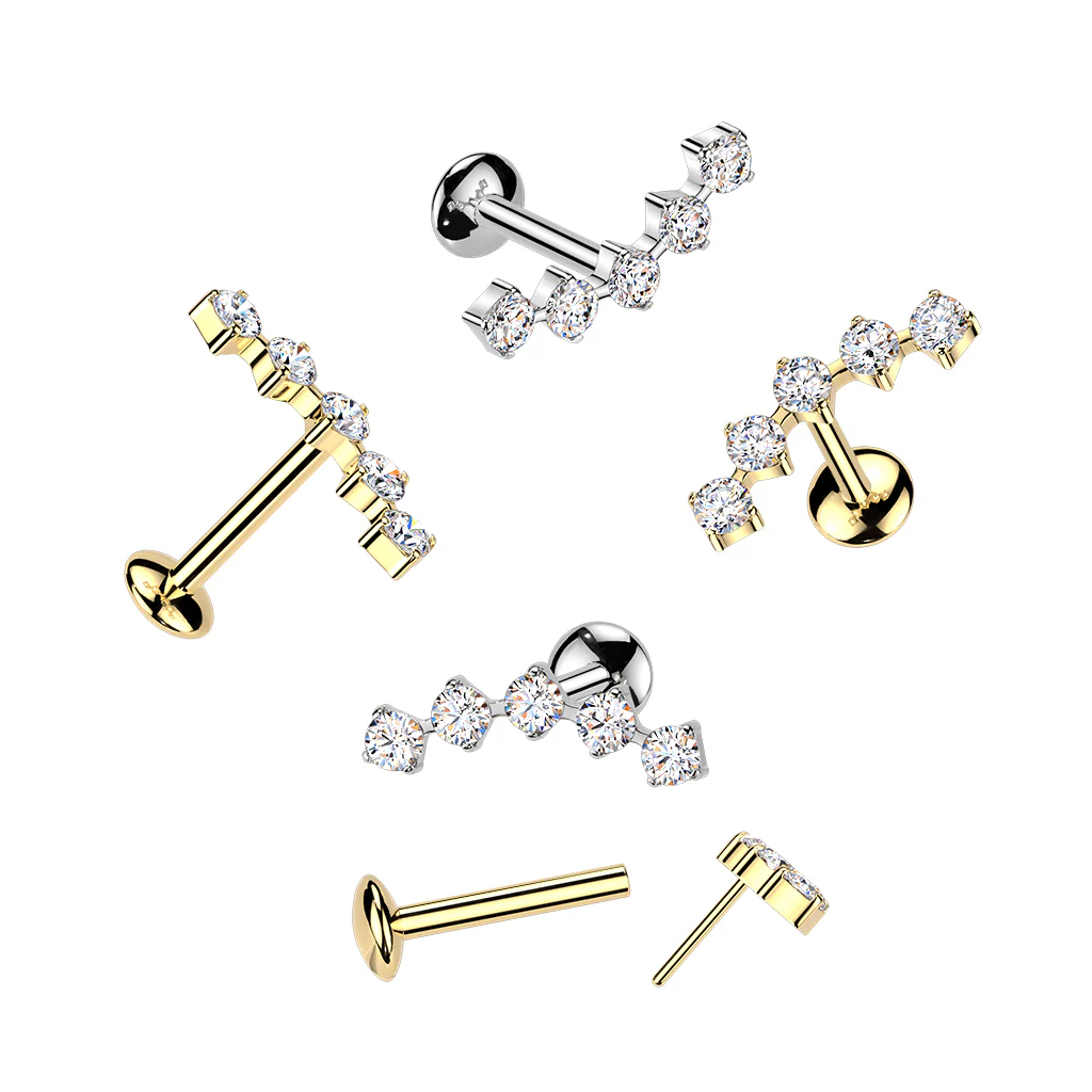 Titanium Threadless Push In Curved Moissanite Top Labret Tragus Helix - Image 3