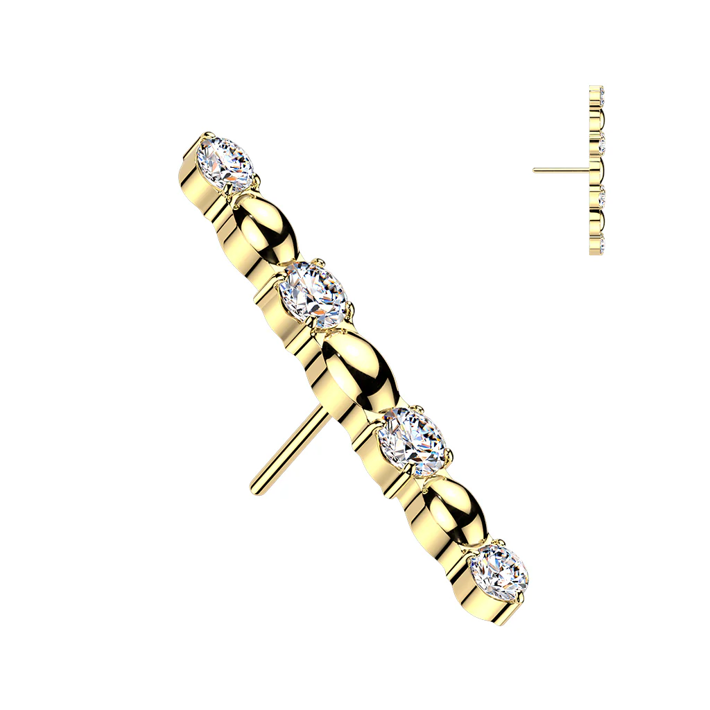 Titanium Threadless Push In CZ & Oval Bead Long Bar Top Tragus - Image 3
