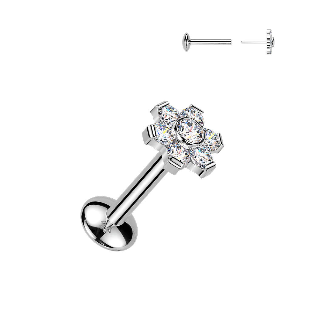Titanium Threadless Push In Flower Moissanite Top Labret Tragus Rock - Image 3