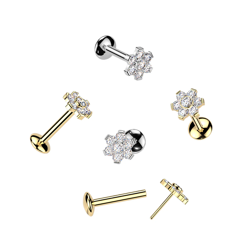 Titanium Threadless Push In Flower Moissanite Top Labret Tragus Rock - Image 5