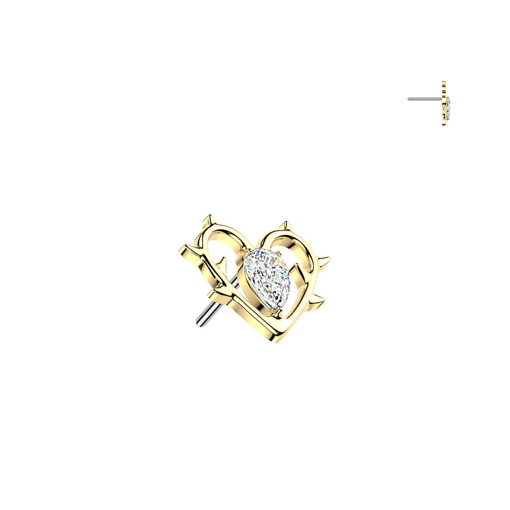 Titanium Threadless Push In Heart & Thorn CZ Replacement For Lip Belly - Image 2