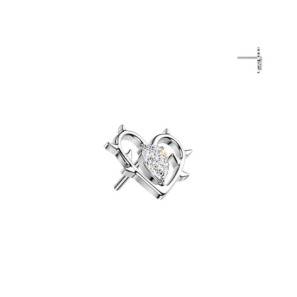 Titanium Threadless Push In Heart & Thorn CZ Replacement For Lip Belly - Image 3