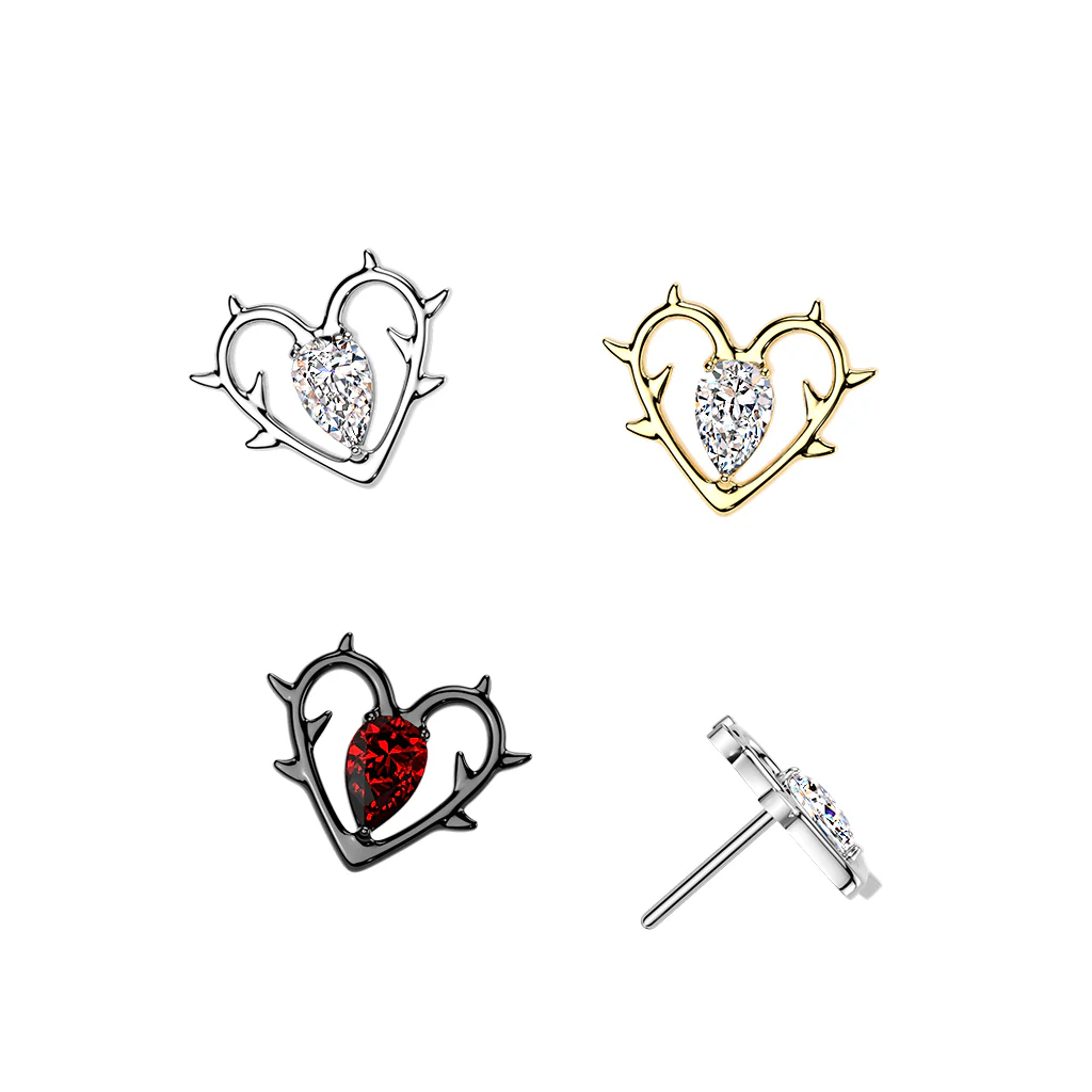 Titanium Threadless Push In Heart & Thorn CZ Replacement For Lip Belly - Image 4