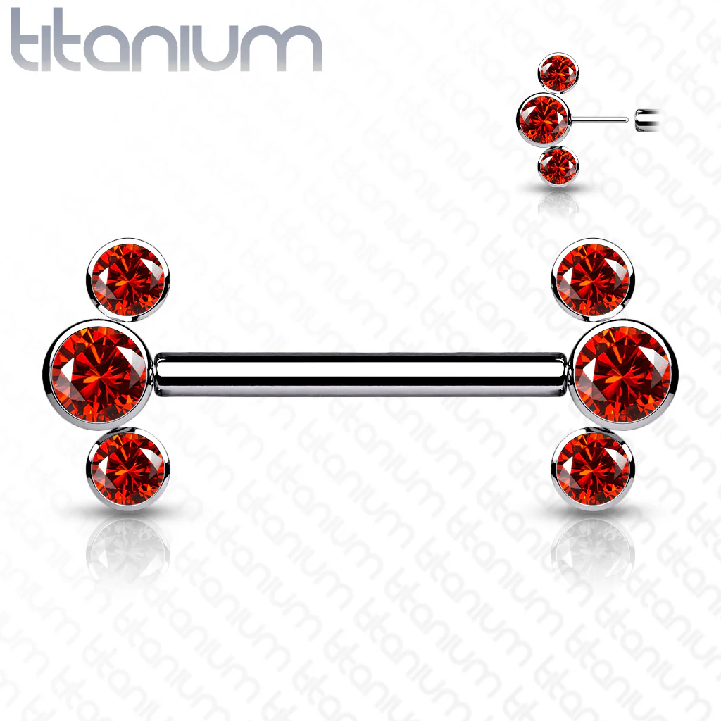 Pair Titanium Threadless Push in Nipple Barbell with 3 CZ - Image 6