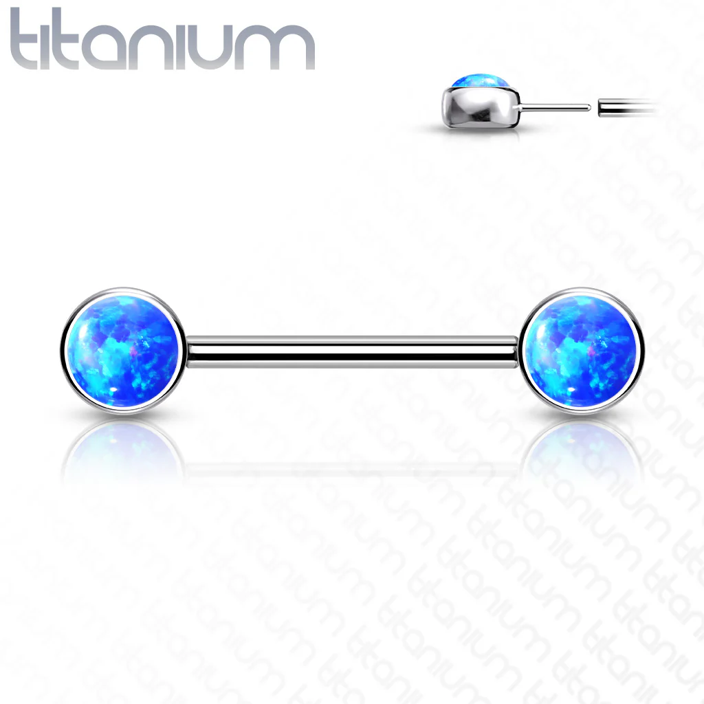 Pair Titanium Threadless Push in Opal Nipple Barbell - Image 2