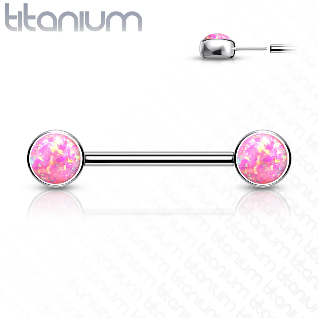 Pair Titanium Threadless Push in Opal Nipple Barbell - Image 4