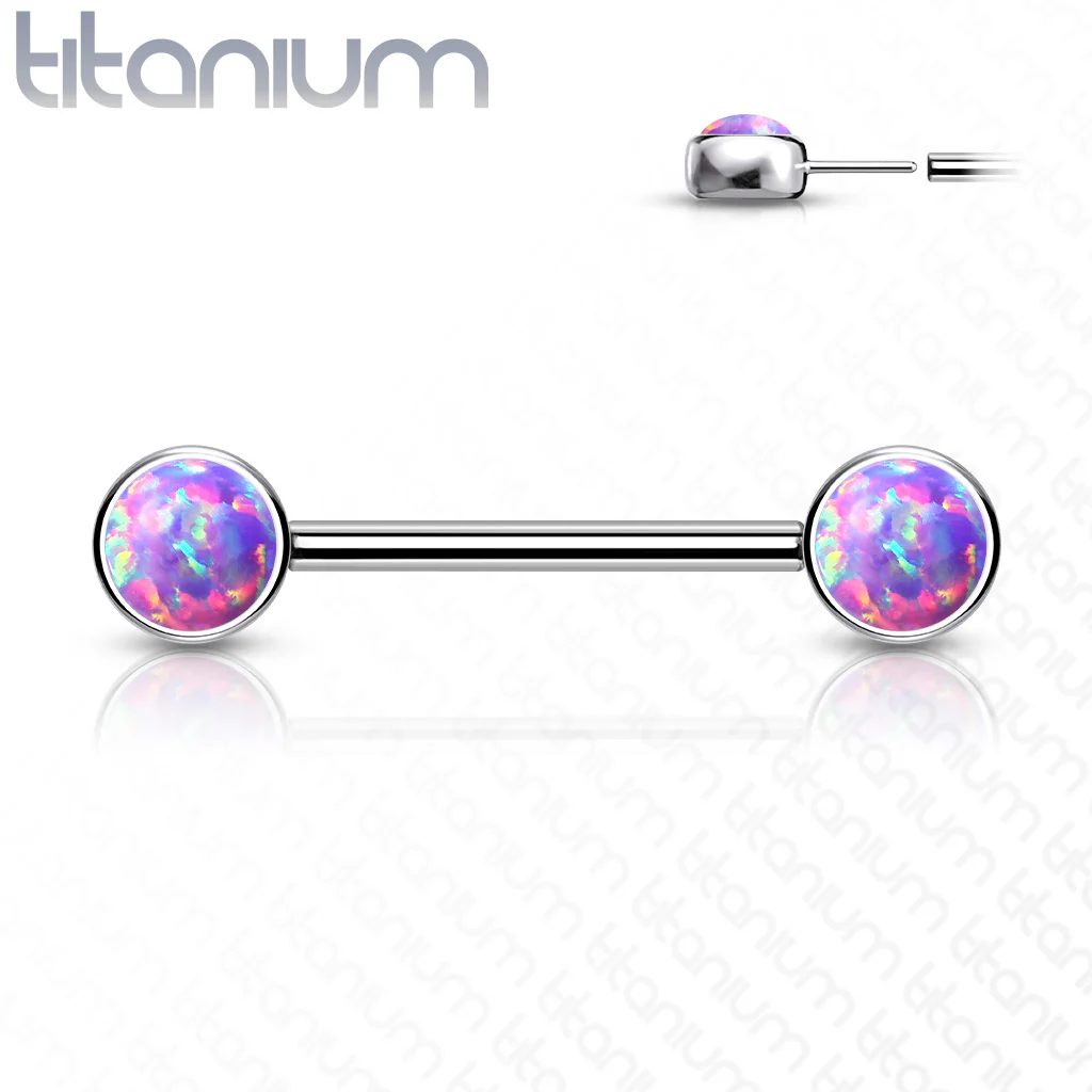 Pair Titanium Threadless Push in Opal Nipple Barbell - Image 5