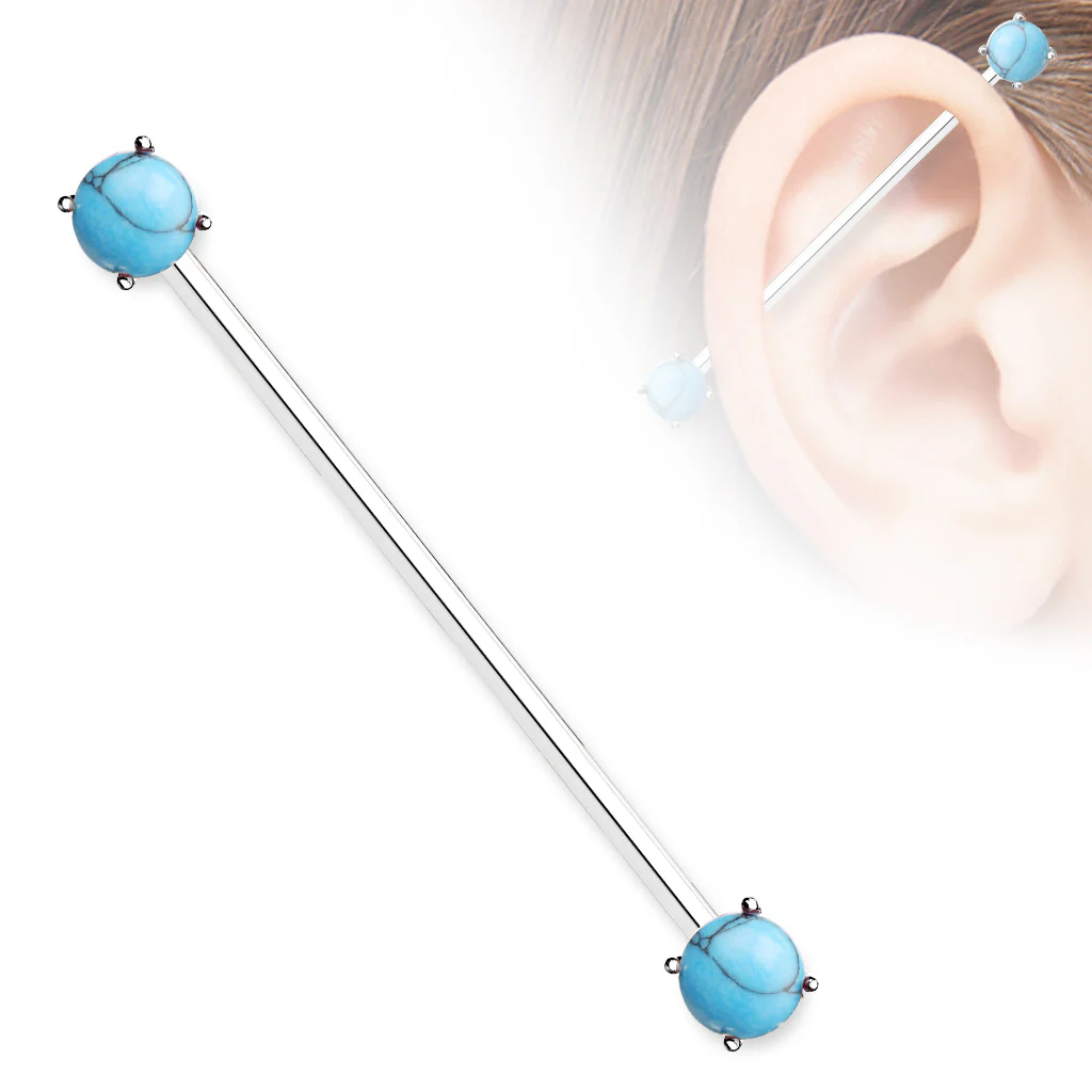 Turquoise Ends Surgical Steel Industrial Barbells - Image 4