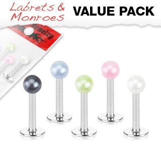 Value Pack 5 Pcs Coated Acrylic Balls Lip Labret Monroe Studs - Image 2