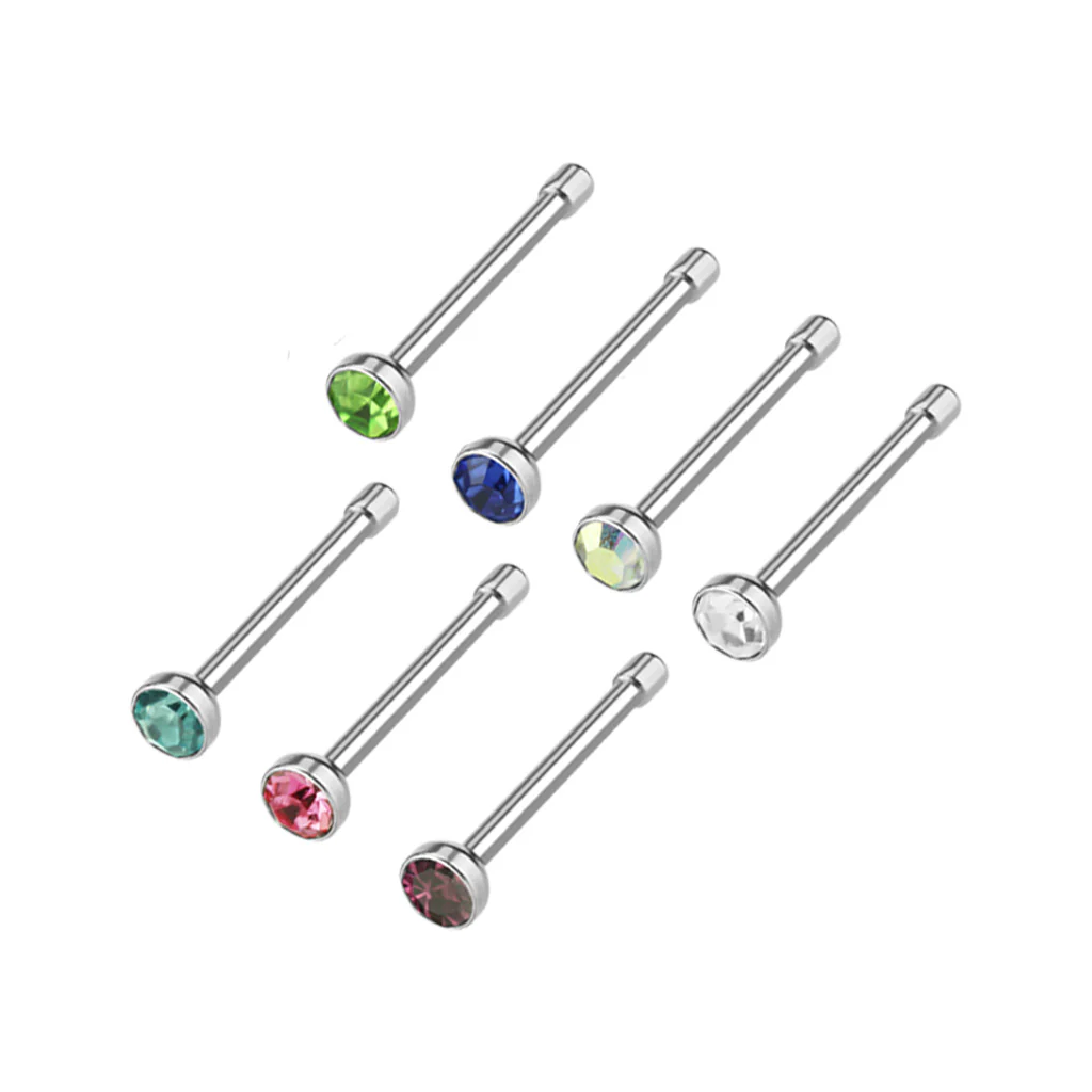 Value Pack Of 7 Pcs 2 mm CZ Top Nose Bone Stud Rings - Image 2